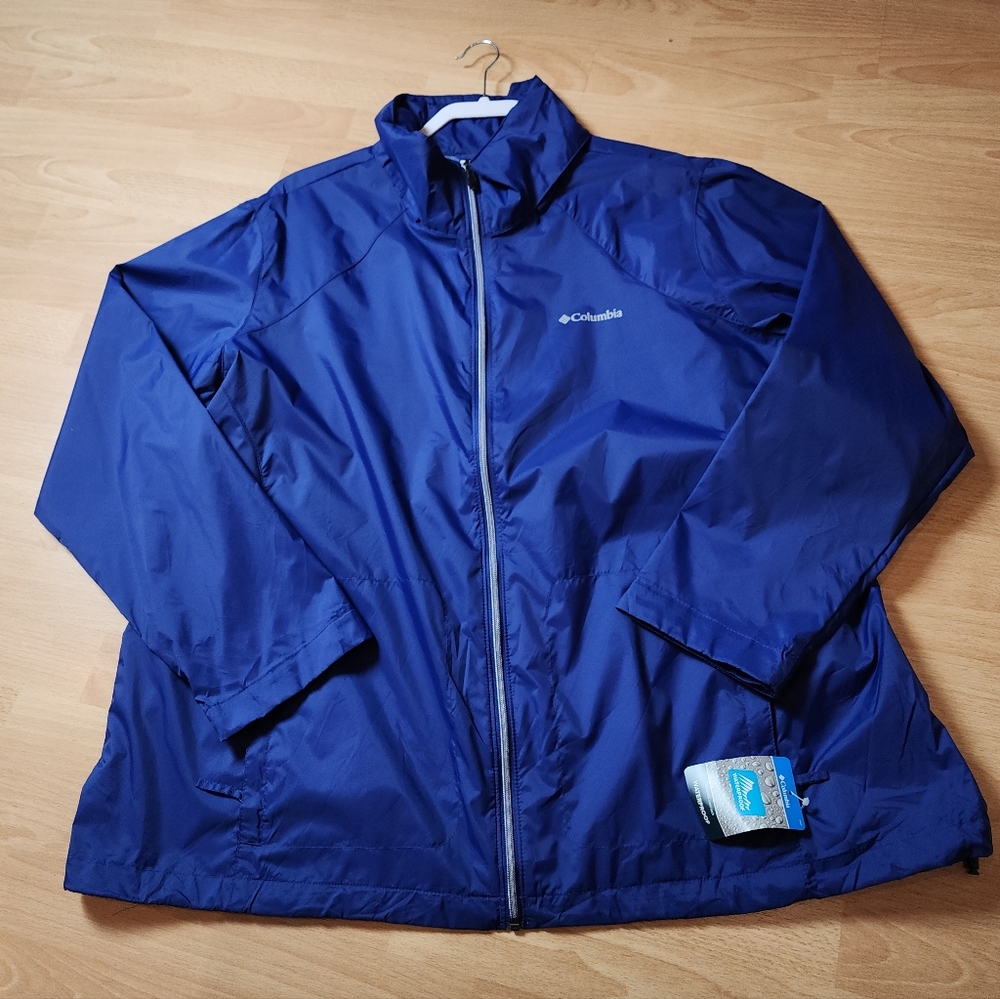 NWT Columbia Switchback III Packable Blue Rain Jacket Packable Hood‎ 3X